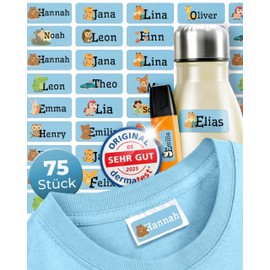 Washable & Dishwasher Safe (75 Pieces) Name Stickers Children School - Dermatologically Tested Name Stickers School - 100% from Germany Name Labels School - Sticker Name Children Blue