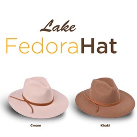 Bigalli Lake Fedora Hat for Women Winter/Fall Hat 100% Fine Wool Felt Crushable Stylish Water Repellent Center Dent | Khaki Size S | Nubuck Leather Ribbon | Felt Hats for Women