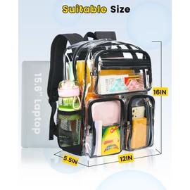 Vorspack Clear Backpack for School - Heavy Duty See Through Bookbag for Girls Boys Large Transparent Backpacks for Work, Travel, Festival - Black