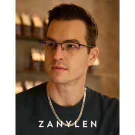 ZanyLen Blue Light Blocking Glasses Men Computer Gaming Glasses Rectangle Metal Semi-rimless Black Frame Anti Glare/UV400 Clear Lens