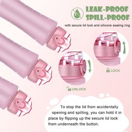 OLDLEY Botella de agua para niños con pajita, 15 onzas, sin BPA, a prueba de fugas, con tiempos para beber para la escuela, deportes, viajes, gimnasio, fácil de usar para niñas, color rosa bebé