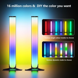 LED Light Bar, 2 Pieces, Smart RGB Lamp, Dimmable Ambient Light, TV Backlight, USB Powered, Music Sync, Bluetooth, with App and Remote Control for PC, Gaming, Decoration, Room, Aquarium Decoration