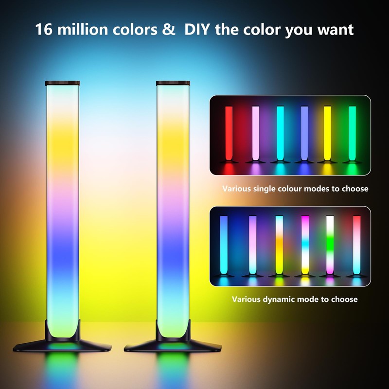 LED Light Bar, 2 Pieces, Smart RGB Lamp, Dimmable Ambient