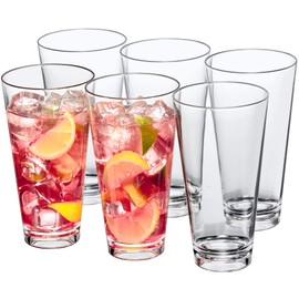Amazing Abby - Serenity - 24-Ounce Plastic Tumblers (Set of 6), Plastic Drinking Glasses, All-Clear High-Balls, Reusable Plastic Cups, Stackable, BPA-Free, Shatter-Proof, Dishwasher-Safe