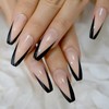 A N K 24 pieces Artificial Acrylic Long tip Manicure V shaped Coffin Bellarina False nails (black)
