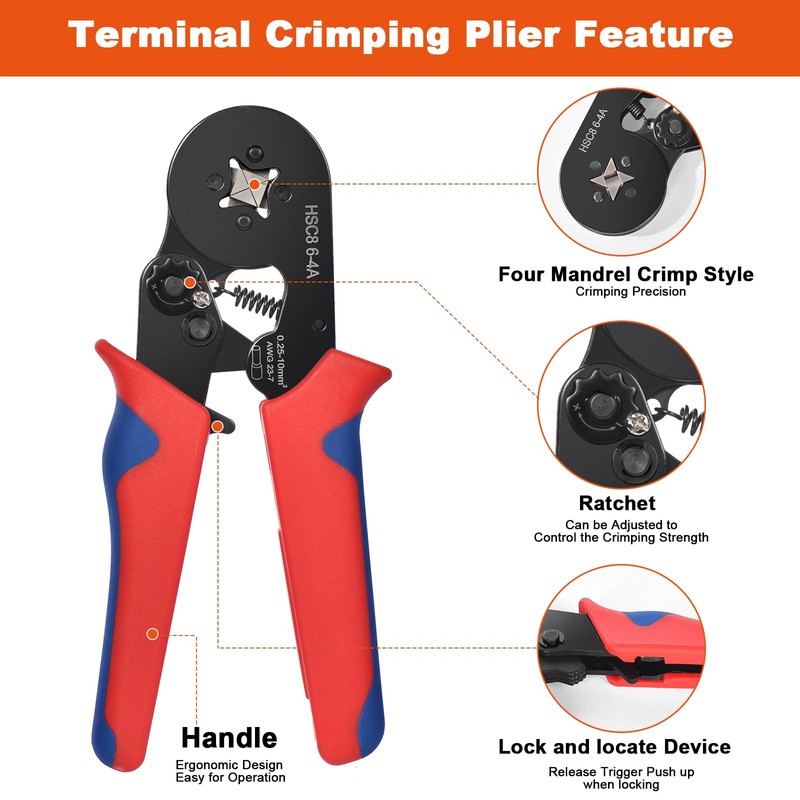 Flintronic Ferrule Crimping Tool, Ferrule Pliers, Self Adjustable Ratchet Bootlace