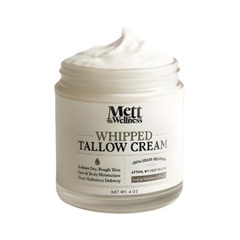 Mett Wellness Whipped Tallow Cream | 4oz Fragrance-Free Face & Body Moisturizer | Rich in Essential Fatty Acids & Vitamins A, D, E, K | Made with Collagen