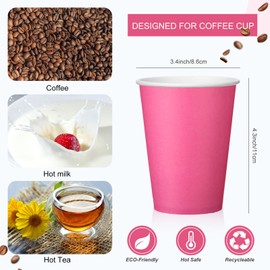 48 Pcs 12 oz Disposable Coffee Cups with Lids and Sleeves Bulk, Insulated Hot Chocolate Paper Cup for Hot and Cold Beverage Water Juice Cocoa Tea Party Restaurants Travel Supplies (Dark Pink)