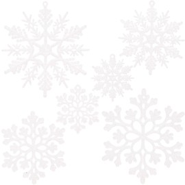 Sea Team Plastic Christmas Glitter Snowflake Ornaments Christmas Tree Decorations, 2, 3, 4 Inches, Set of 36, White