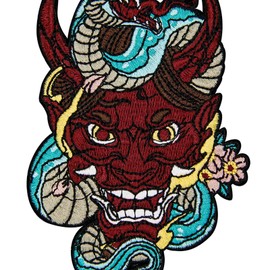 ZEGINs The General Hannya Mask With Snake Patch Embroidered Applique Badge Iron On Sew On Emblem