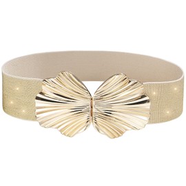 Initlove Stretchy Waist Belt for Women Wide Elastic Waistband for Dresse Bling Beige Gold 75 CM