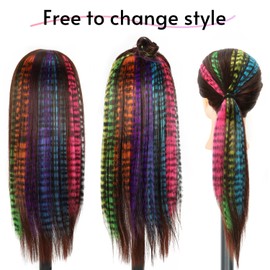 10pcs/pack Synthetic Leopard print hair extension Clip in Feather Hair 18inch Long Straight Colorful striped Hairpieces Halloween Party Cosplay Y2K Use for Women Girls