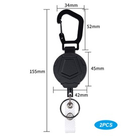Retractable Key Ring, 2 Pieces Durable Carabiner ID Holder, Tactical ID Badge Reel with 60 cm Retractable Steel Cable (Black)