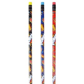 Zugar Land Assorted Superhero Pencils (48 Pencils) Super Hero 7.5 inches . (2 Packs - 48 Pencils) Colorful - Blue, Red and Black. Pow! Bam! Whack!