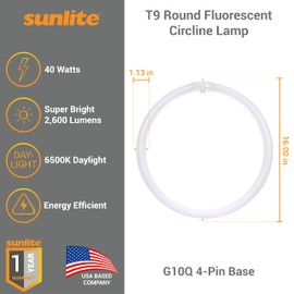 Sunlite 05022 FC16T9/DL T9 Round Fluorescent Circline Lamp, 40 Watts, 2600 Lumens, 6500K Daylight, RoHS Compliant, G10Q 4-Pin Base, 1 Pack
