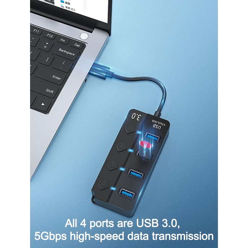 KLAQQED USB Hub 3.0, USB Splitter1 in 4 Out, USB