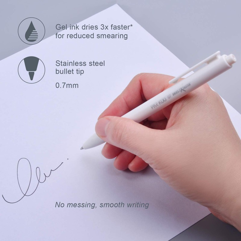ParKoo Retractable Gel Pens 0.7mm Quick Dry Black Ink, 12-Pack