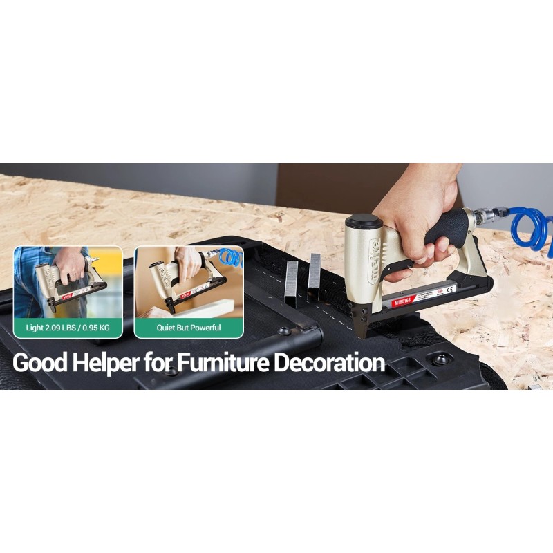 meite Pneumatic Upholstery Stapler With Safety Trigger Fine Wire Stapler