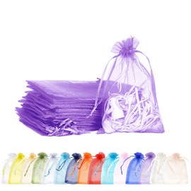 100pcs Light Purple Organza Gift Bags, 7x9cm Small Favor Pouches With Drawstring for Wedding, Jewelry, Candy, Party Favors - Birthday, Christmas, Gift Wrapping