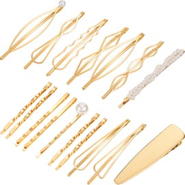 Yaomiao 17 Pieces Gold Hair Pins Set Geometric Bobby Pin Barrettes Metal Gold Decorative Styling Jewelry Hair Clamps Accessories for Women Wedding Parties