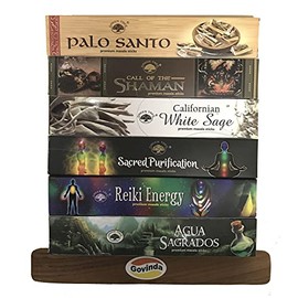 Govinda Incense Stick Holder Bundle with 6 Packs x 15 Grams Masala Incense Sticks, Purification Collection