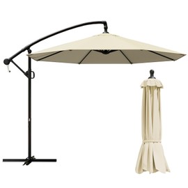FONTOI 18FT Rotating Cantilever Patio Umbrella Outdoor Banana Umbrella with Crank, Patio Hanging Umbrella with Rotation and Integrated Tilting System, Fade Resistant Waterproof for Market Garden Deck Pool Backyard Patio, Beige
