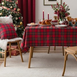 Heavyoff Rectangular Christmas Tablecloth, Vintage Checked Tablecloth, Washable for Christmas Party, Kitchen, Wedding, Table Cloth Decoration, Red, 100 x 140 cm