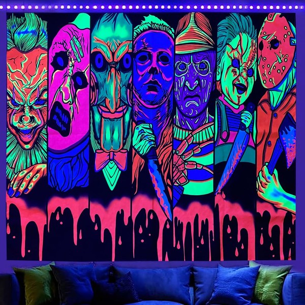Jhdstore Blacklight Horror Face Tapestry UV Reactive Tapestries Wall Hanging