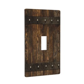 MDMEI Rustic Farmhouse Wood Print Barn Door Light Switch Plate Cover Decorative Vintage Brown Country 1 Gang Single Toggle Plastic Wall Plates Electrical for Kitchen Bathroom