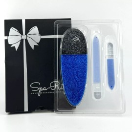 Spa-Rific Laser Etched Glass 3 Piece File MANI-PEDI SET - Blue Shimmer - NEW
