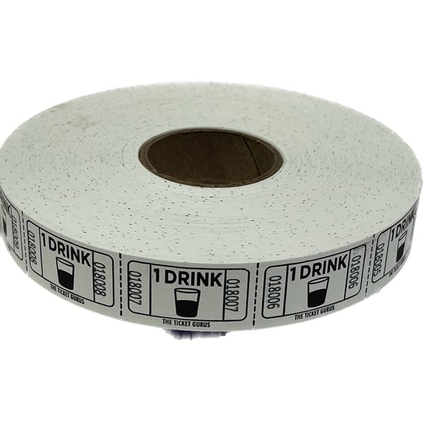 The Ticket Gurus-roll of 2000 White Drink Tickets Single Roll Consecutively Numbered Raffle Tickets