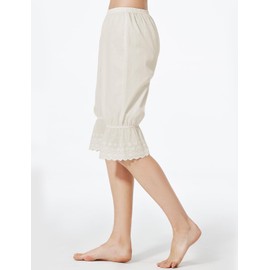BEAUTELICATE Women Cotton Pantaloons Costume Bloomers Vintage Pettipants with Lace Ruffle Hem, Cream No Lining, Medium