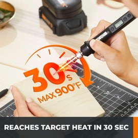 MAKERX 20V Soldering Iron Kit - Fast Heat Up in 30s, Adjustable Temperature (400°F - 900°F), Auto Cooling and Sleep Mode, Soldering Irons with 9 Wood-Burning and 1 Soldering Tips - Tool Only