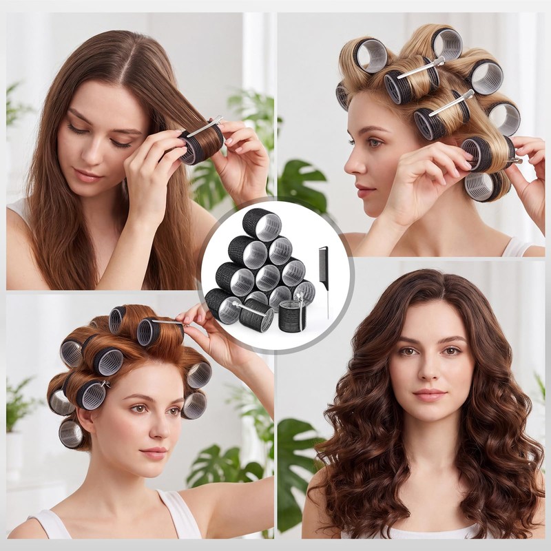 Large Hair Rollers Set, 12 Pieces 60mm Heat Free Jumbo