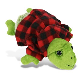 DolliBu Soft Sea Turtle Stuffed Animal with Plaid Red Hoodie Sweater and Personalization - Sea Turtle Plush Lumberjack Stuffed Toy with Plaid Jacket Dress Up for Christmas, Holiday, Winter - 11 Inches