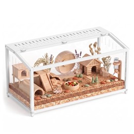 MUNNAR Metal Hamster Cage - Large Hamster Cages and Habitats Chewproof, Guinea Pig Cages, Openable Top with Acrylic Panels, 32'' x 16" x 16", White