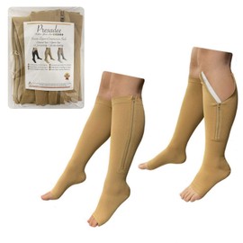 Presadee Seniors 15-20 and 20-30 mmHg Zipper Compression Open Closed Toe Socks (15-20 & 20-30 mmHg Open Toe Beige, 4X-Large)