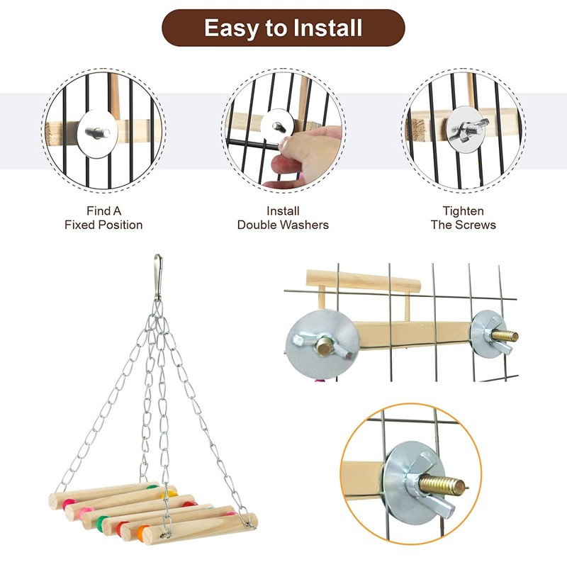 Perches for Birds, Parrot Wooden Platform, Swings with Swing Bell,