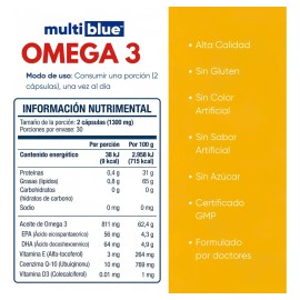 Multiblue Omega 3 Con Vitaminas 60 Cápsulas Epa Dha D3 Sin Sabor                                                                                      