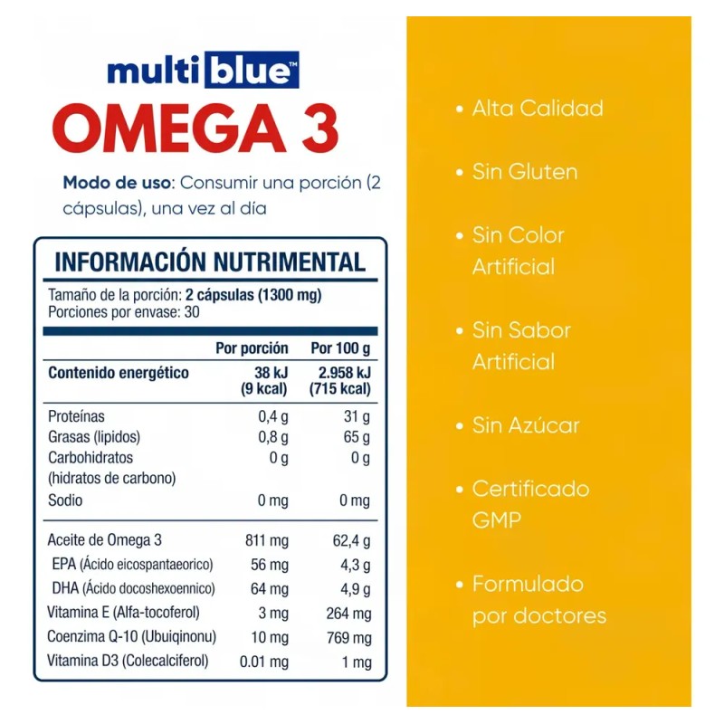 Multiblue Omega 3 Con Vitaminas 60 Cápsulas Epa Dha D3