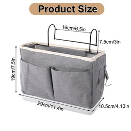 SNSYGN Bedside Caddy, Bedside Hanging Storage Canvas Hanging Storage Baskets with Hooks Canvas Bed Pocket Bunk Bed Storage Bag for Dormitory Bedroom Office (Grey)