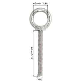 TA-VIGOR 2Pcs M10 x 80mm Lifting Long Eye Bolt, 304 Stainless Steel Wall Expansion Anchor Bolts, Masonry Concrete Screws Shoulder Eyebolt Lifting Ring with Nuts Washers for Hanging Hammock Article