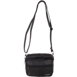 Womens Compact Soft Nappa Leather Cross Body Shoulder Bag with Belt Loop - Black