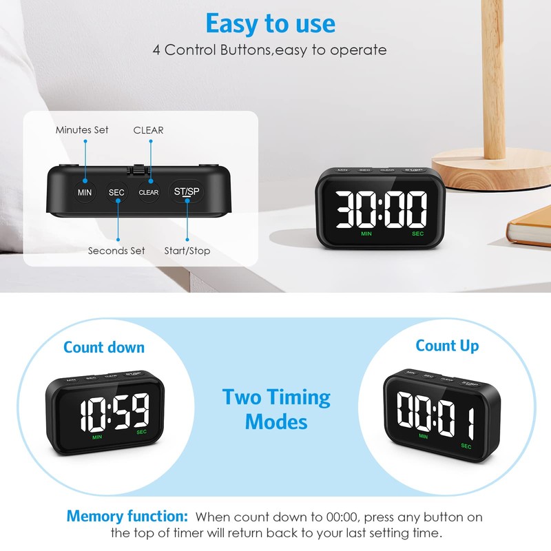 Newest AMIR Digital Timer, 3.5in Visual Timer Accurate Kitchen Timer,