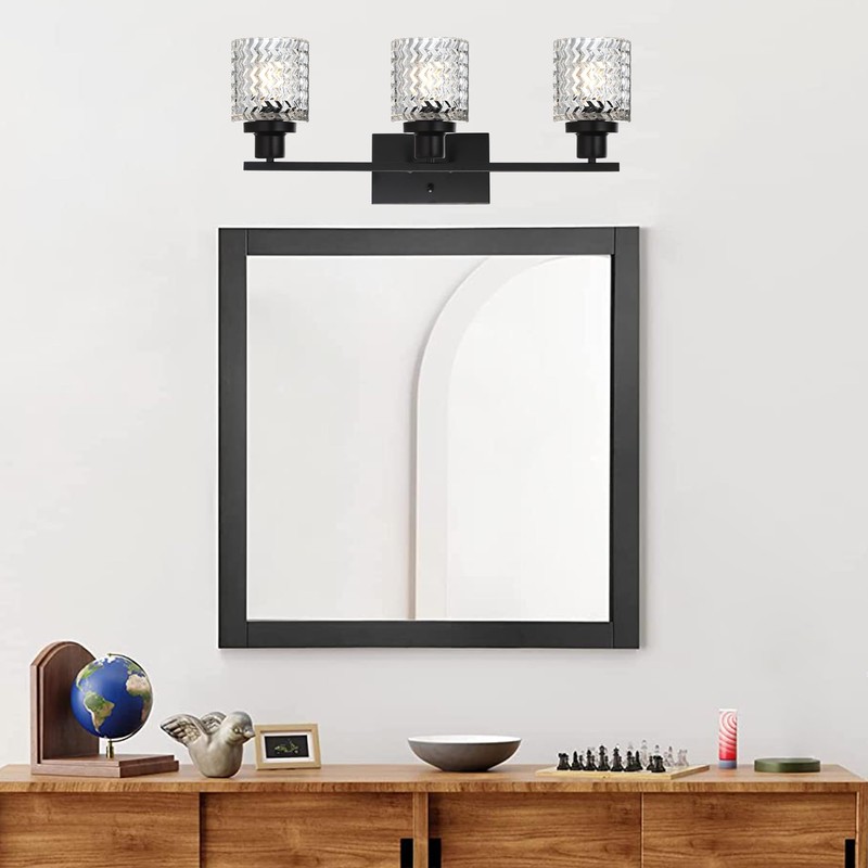 MELUCEE 3 Lights Modern Bathroom Light Fixtures Black Vanity Lights