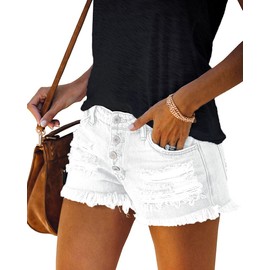 MIFOCAL Women's Ripped Denim Jean Shorts Mid Rise Summer Hot Raw Hem Casual Shorts