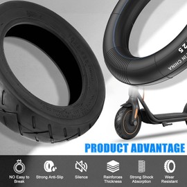 Amitor E Scooter Tyres 10 x 2.125 with Hose, 10 x 2.125 Tyres and Inner Tube Pushchair with Silver Valve, Scooter Tyre Inner Tube 10 Inch 2.125, Abrasion-Resistant & Non-Slip, Extra Thick & Durable, 1