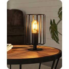 GOEBLESON Industrial Table Lamp, Small Bedside Lamps with Dimmable 2400K Warm Light LED Bulb, Vintage Rustic Desk Lamp Black Metal Cage, for Small Space, Bedroom, Study, Living Room, Office, B05TL05