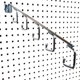 16" L Pegboard 5 Hook Waterfall Faceout Hook, Chrome - 2 Pack