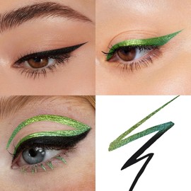 2-in-1 Waterproof Liquid Eyeliner, Curved Black Tip and Chameleon Color Shifting Eyeliner Pen, Quick Drying for All-Day Wear, Smudge Proof and Transfer Proof Eye Liner for women (Yellow and Green)